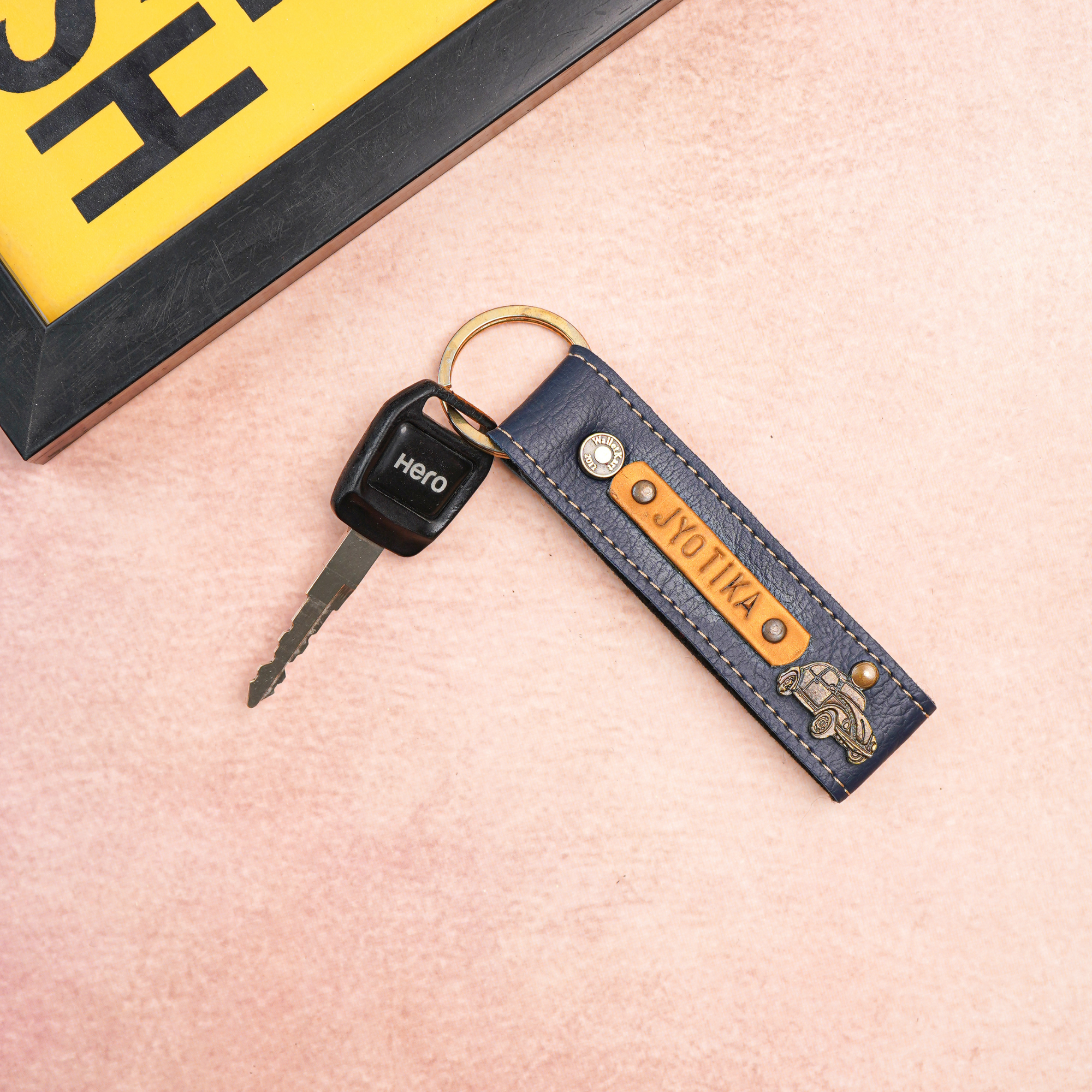 WalletKart Personalized Leather Keychain Name Emboss On Leather Strip
