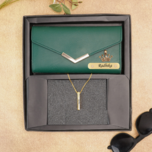 Load image into Gallery viewer, Premium Custom Leather Name Clutch with Charm &amp; Personalised Golden Pendant
