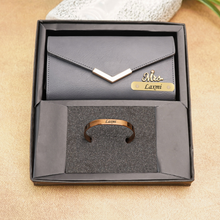 Load image into Gallery viewer, Personalized Leather Name Clutch &amp; Bracelet Combo | Elegant Gift for Women like Girlfriend | Wife
