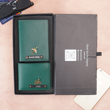 Load image into Gallery viewer, Personalized Leather Men's Wallet,Passport Cover Engraved Black Name Plate With Name and Charm | Customised 2 In 1 Gift Combo For Boyfriend Husband &amp; Father On Birthday and Anniversary
