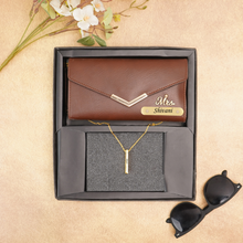 Load image into Gallery viewer, Premium Custom Leather Name Clutch with Charm &amp; Personalised Golden Pendant

