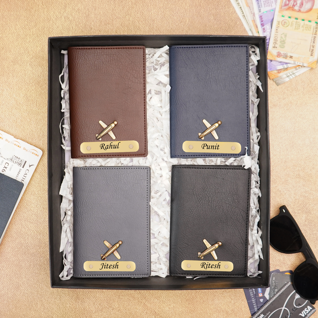 Personalized Leather Name Passport Cover with Charm For Family (Pack Of 4)