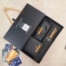 Load image into Gallery viewer, Personalized Leather Men's Wallet,Eyewear Case,Keychain Emboss Leather StripWith Name and Charm | Customised 3 In 1 Gift Combo For Boyfriend Husband &amp; Father On Birthday and Anniversary
