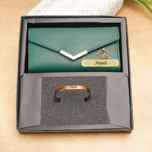 Load image into Gallery viewer, Personalized Leather Name Clutch &amp; Bracelet Combo | Elegant Gift for Women like Girlfriend | Wife
