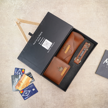 Load image into Gallery viewer, Personalized Leather Men's Wallet,Eyewear Case,Keychain Emboss Leather StripWith Name and Charm | Customised 3 In 1 Gift Combo For Boyfriend Husband &amp; Father On Birthday and Anniversary
