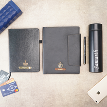 Load image into Gallery viewer, Customised Leather Diary Holder, Bottle,Pen &amp; Diary | Customized with Name &amp; Charm
