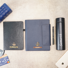 Load image into Gallery viewer, Customised Leather Diary Holder, Bottle,Pen &amp; Diary | Customized with Name &amp; Charm
