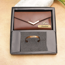 Load image into Gallery viewer, Personalized Leather Name Clutch &amp; Bracelet Combo | Elegant Gift for Women like Girlfriend | Wife
