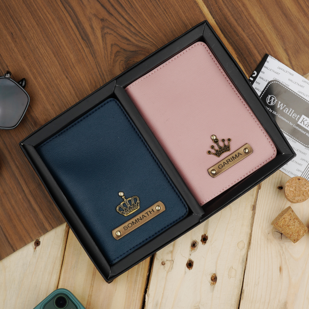 Personalized Couple Passport Cover Combo with Name & Charm