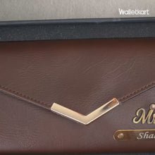 Load and play video in Gallery viewer, Personalized Leather Wallet &amp; Clutch Combo for Couples | Custom Gift Set
