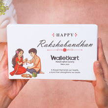 Load and play video in Gallery viewer, Personalized Croco Texture Leather Wallet with Personalized Rakhi Gift Set | Premium Gift Box with Roli &amp; Chawal | Raksha Bandhan Gift for Brother
