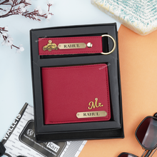 Load image into Gallery viewer, Personalized Men&#39;s Leather Wallet &amp; Keychain with Name &amp; Charm

