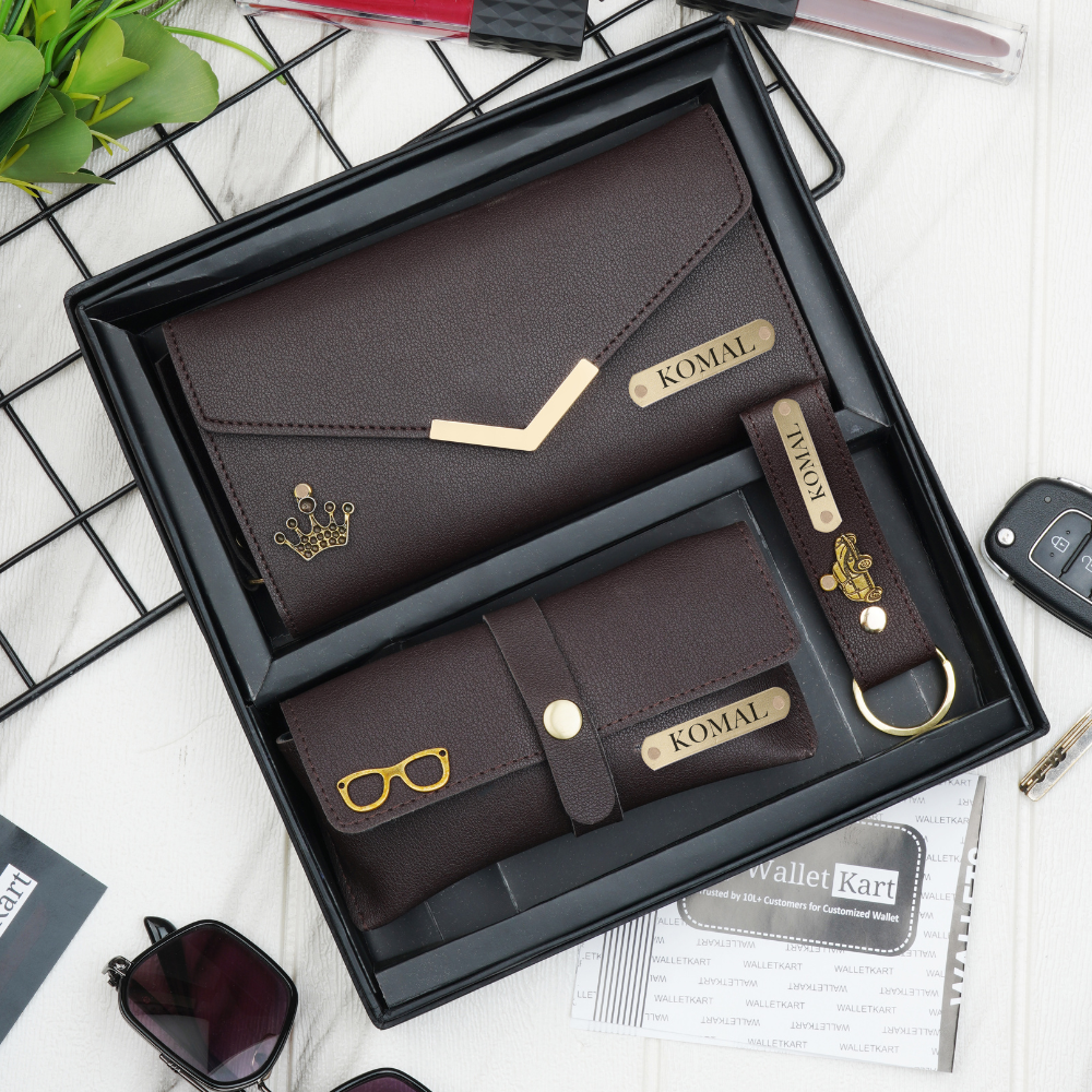 Personalised Women's Clutch, Keychain & Eyewear Case with Name & Charm
