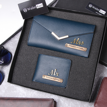 Load image into Gallery viewer, Personalised  Leather Name Men&#39;s Wallet &amp; Female&#39;s Clutch Combo For Couple
