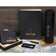 Load image into Gallery viewer, Personalised Men&#39;s Wallet, Pen, Diary &amp; Temperature Bottle  (Black Color Combo)
