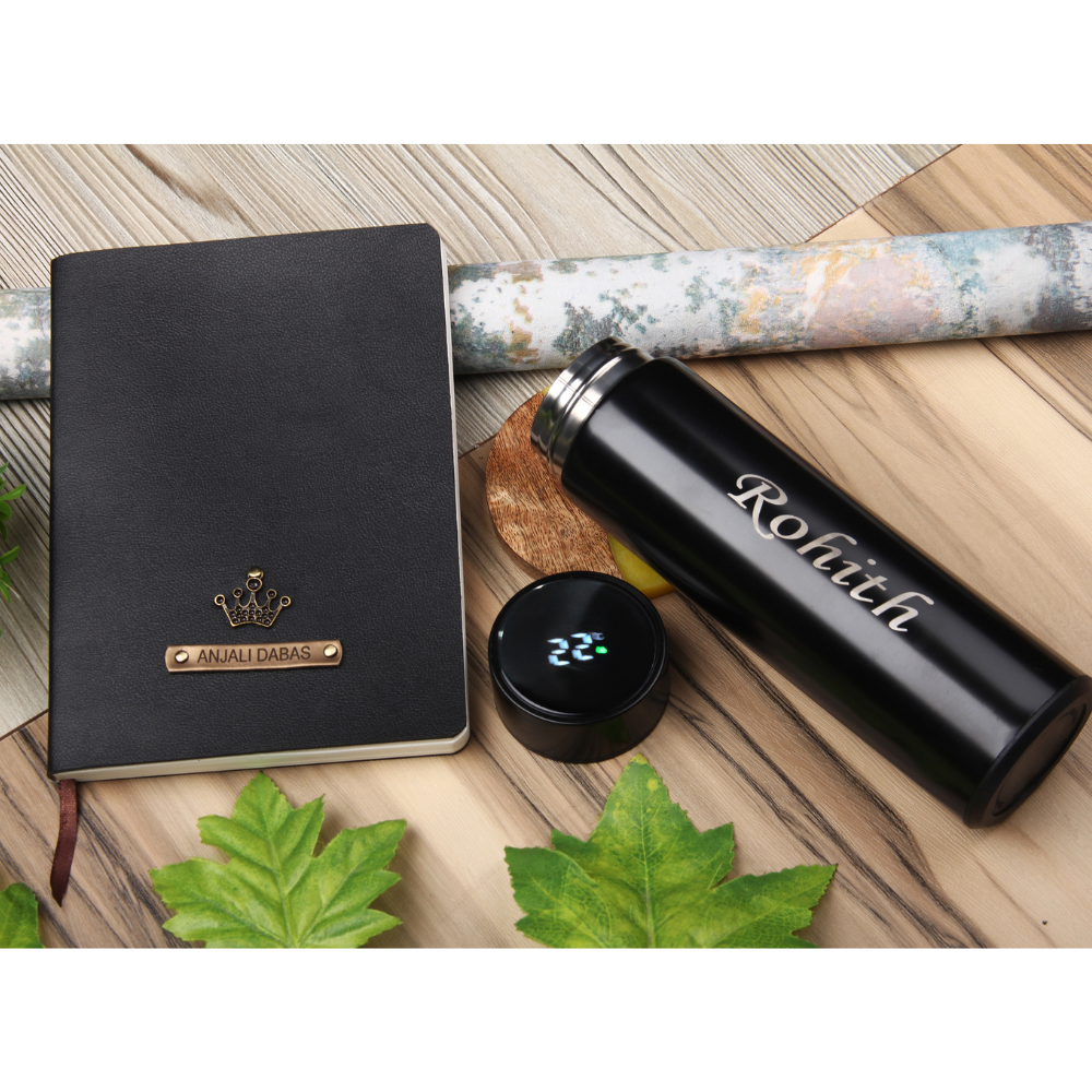 Personalized Diary with Temperature Bottle Combo Gift Set for Corporates