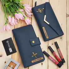 Load image into Gallery viewer, Personalized Leather Name Clutch &amp; Travel Wallet Combo for Women
