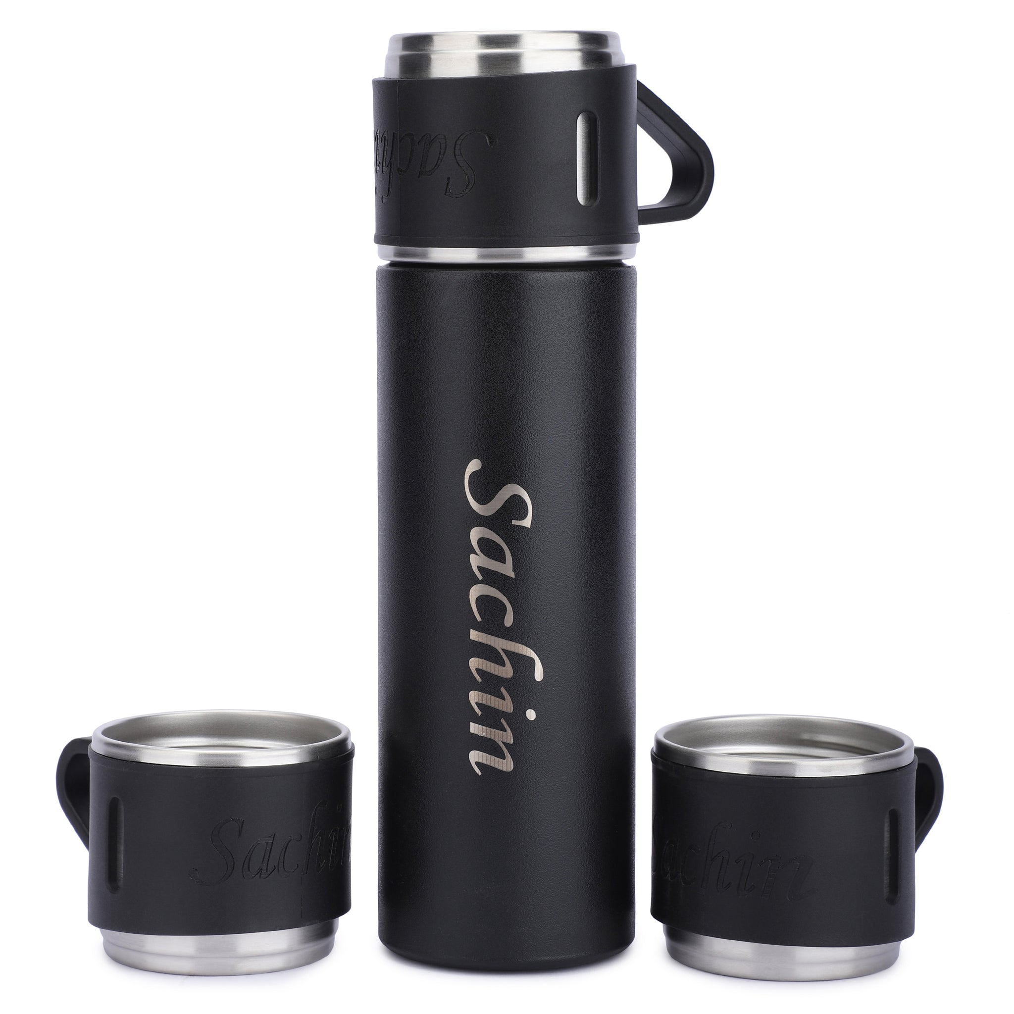 Personalized Vacuum Insulated Flask Gift Set With Cups