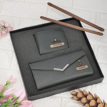 Load image into Gallery viewer, Personalised  Leather Name Men&#39;s Wallet &amp; Female&#39;s Clutch Combo For Couple
