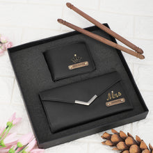 Load image into Gallery viewer, Personalised  Leather Name Men&#39;s Wallet &amp; Female&#39;s Clutch Combo For Couple
