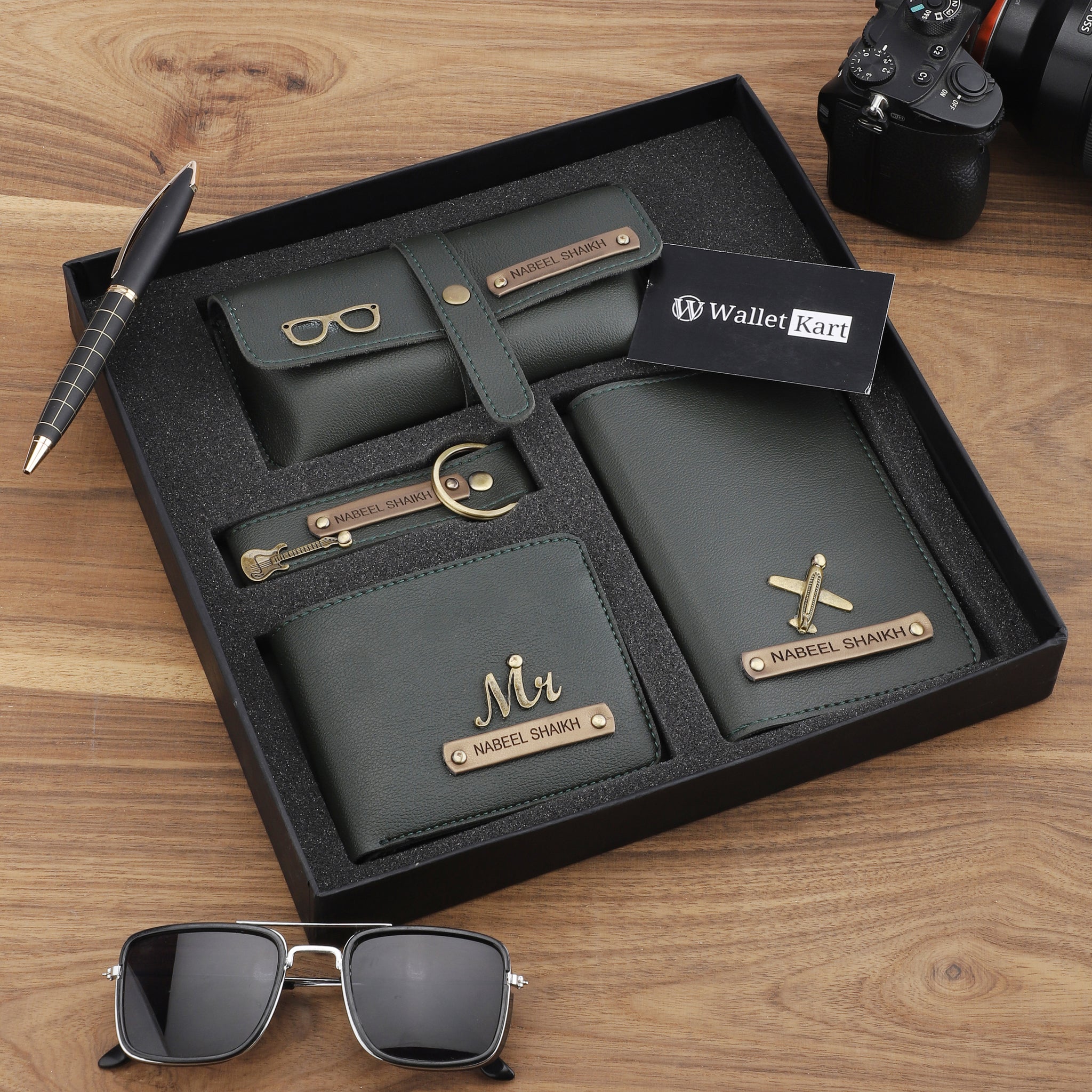 Personalized Men's Wallet, Keychain, Eyewear Case Passport Cover with  Charm Gift Combo