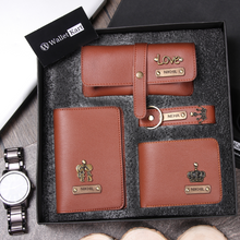 Load image into Gallery viewer, Personalized Men&#39;s Wallet, Keychain, Eyewear Case &amp; Passport Cover with Name. &amp; Charm Gift Combo
